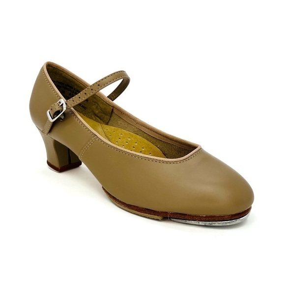 Capezio Heeled Tap Shoes Tap Jr. Footlight Caramel Tan Leather Size 5.5 New - Picture 12 of 12